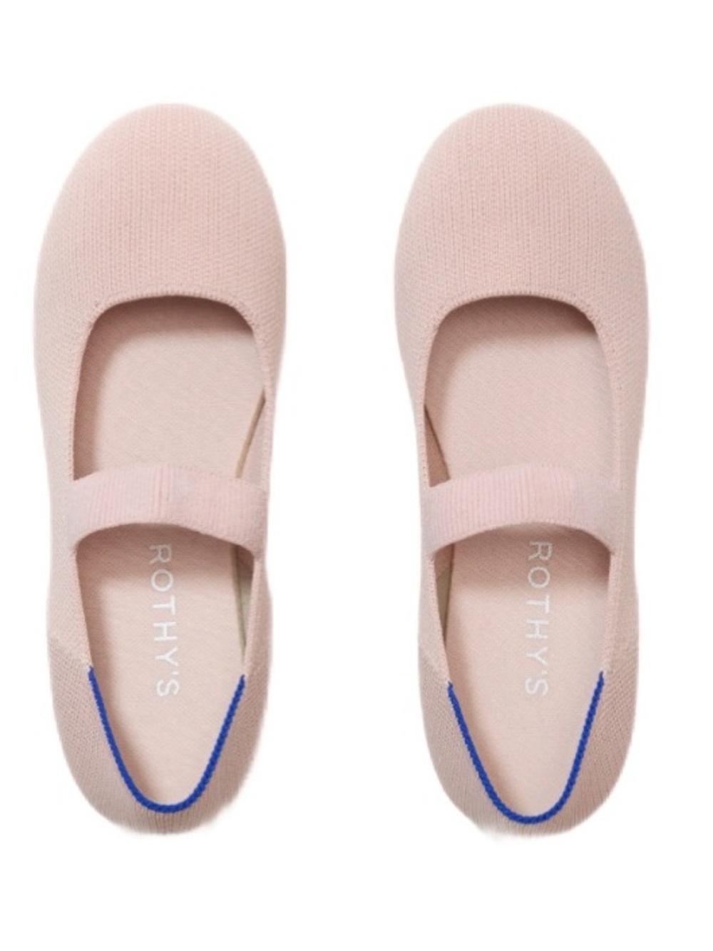 Rothy's Girls Blush Pink Mary Jane Flats with Blue Accent